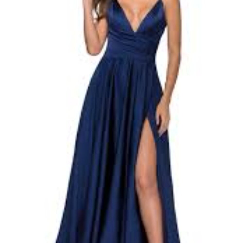 NWOT- La Femme Strappy Back Satin Ballgown - Picture 7 of 7
